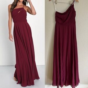 Extraordinary Elegance Burgundy Pleated One-Shoulder Maxi Dress